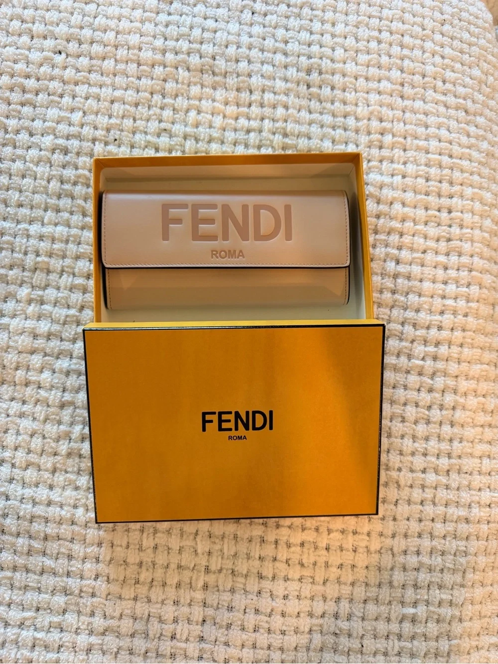 Fendi Leather Roma Embossed Wallet in Nude Pink